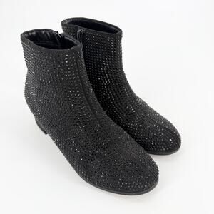 Girls Black Rhinestone Ankle Boots Side Zip Size 5 EUC Fancy Sparkly Concert Fun
